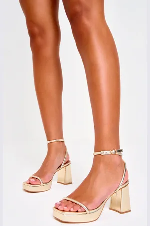 PRETTYLITTLETHING Gold PU Square Toe Tube Barely There Strap Platform Heels