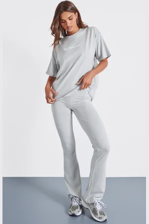 PRETTYLITTLETHING Pale Grey Printed Flared Trousers