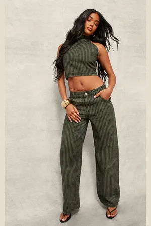 PRETTYLITTLETHING Grey Vintage Tint Pinstripe Baggy Jeans