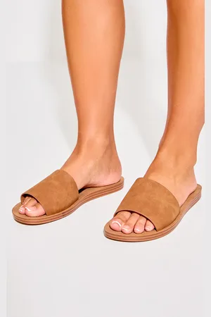PRETTYLITTLETHING Tan Pu Round Toe Basic Mule Flat Sandal