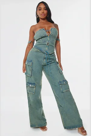 PRETTYLITTLETHING Shape Denim Pocket Detail Cargo Jeans