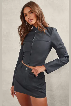 PRETTYLITTLETHING Textured Faux Leather Funnel Neck Jacket