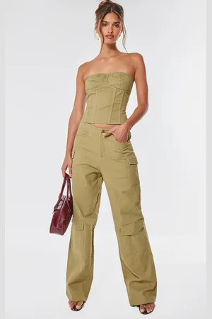 PRETTYLITTLETHING Taupe Premium Twill Cargo Mid Rise Wide Leg Trousers