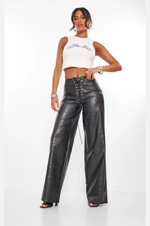 PRETTYLITTLETHING Tall Faux Leather Lace Up Front Straight Leg Trousers