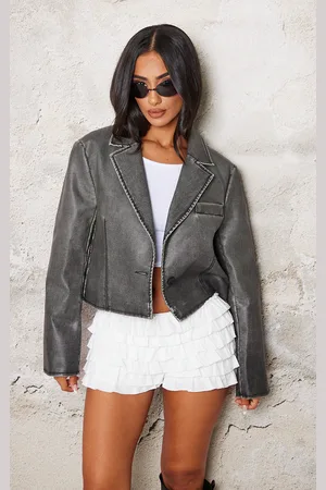 PRETTYLITTLETHING Petite Faux Leather Cropped Blazer
