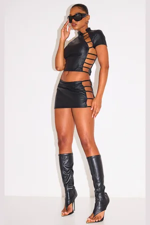 PRETTYLITTLETHING Faux Leather Side Open Detail Mini Skirt