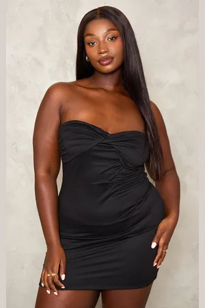PRETTYLITTLETHING Plus Double Contour Twist Bandeau Ruched Bodycon Dress