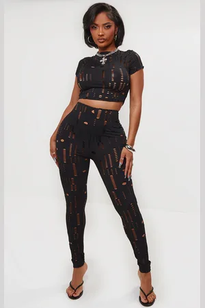 PRETTYLITTLETHING Shape Slinky Distressed High Waist Leggings