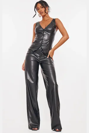 PRETTYLITTLETHING Tall Faux Leather Mid Rise Wide Leg Trousers