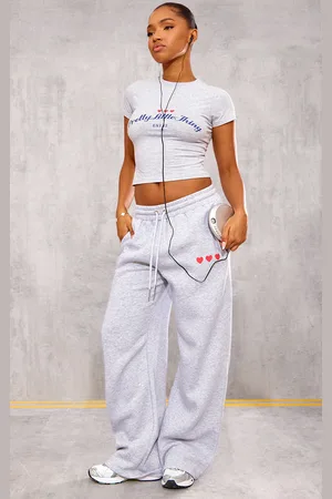 PRETTYLITTLETHING Heart Printed Wide Leg Joggers