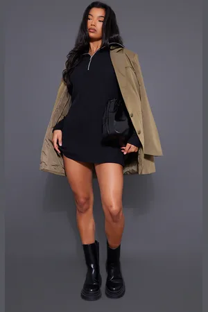 PRETTYLITTLETHING Rib High Neck Half Zip Oversized Jumper Dress