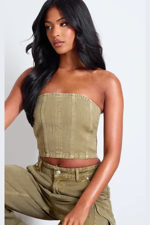 PRETTYLITTLETHING Tall Denim Bandeau Corset Top