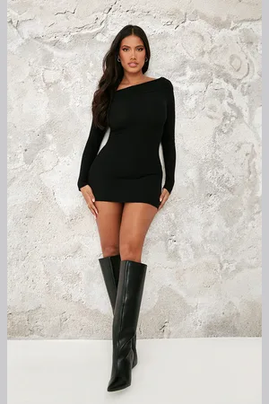 PRETTYLITTLETHING Shape Off Shoulder Fold Over Knitted Bodycon Dress
