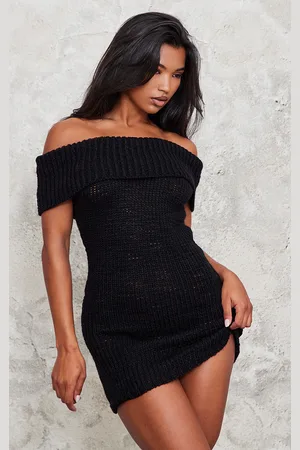 PRETTYLITTLETHING Chunky Knit Foldover Bandeau Mini Dress