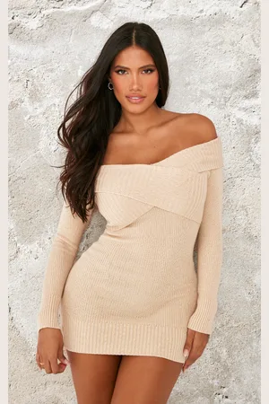 PRETTYLITTLETHING Shape Stone Bardot Knitted Bodycon Dress