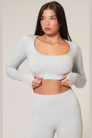 PRETTYLITTLETHING Marl Seamless Square Neck Long Sleeve Gym Top
