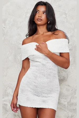 PRETTYLITTLETHING Chunky Knit Foldover Bandeau Mini Dress