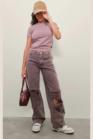 PRETTYLITTLETHING Washed Mauve Baggy Low Rise Ripped Boyfriend Jeans