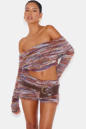 PRETTYLITTLETHING Stripe Eyelash Textured Foldover Bardot Top