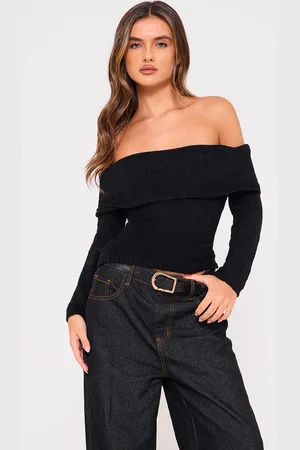 PRETTYLITTLETHING Bobble Knit Bardot Top