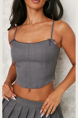 PRETTYLITTLETHING Petite Premium Woven Bow Detail Corset Top