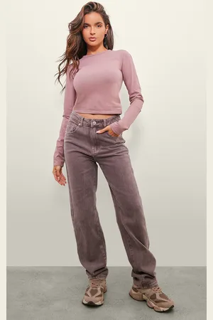 PRETTYLITTLETHING Washed Mauve High Waist Straight Leg Jeans