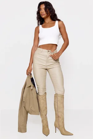 PRETTYLITTLETHING Stone Hourglass Coated Skinny Jeans