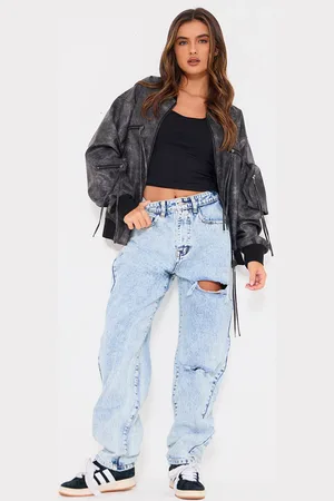 PRETTYLITTLETHING Open Knee Boyfriend Jeans
