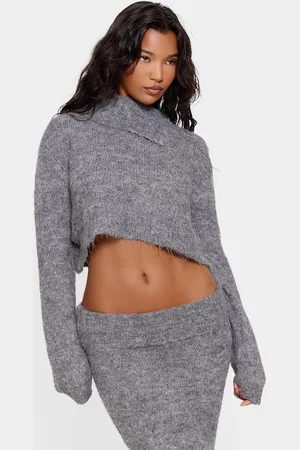 PRETTYLITTLETHING Marl Knit Asymmetric Overlay Oversized Jumper