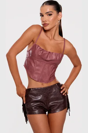 PRETTYLITTLETHING Mauve Faux Leather Ruched Bust Boned Dip Hem Corset