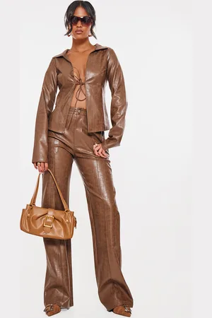 PRETTYLITTLETHING Tall Faux Leather Open Seam Straight Leg Trousers