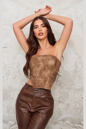 PRETTYLITTLETHING Washed Faux Leather Dip Hem Corset