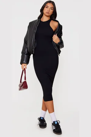 PRETTYLITTLETHING Structured Contour Rib Racer Neck Midaxi Dress