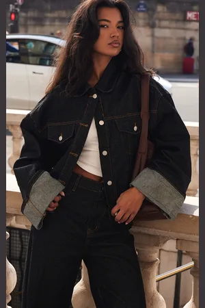 PRETTYLITTLETHING Turn Up Cuff Contrast Stitch Denim Jacket