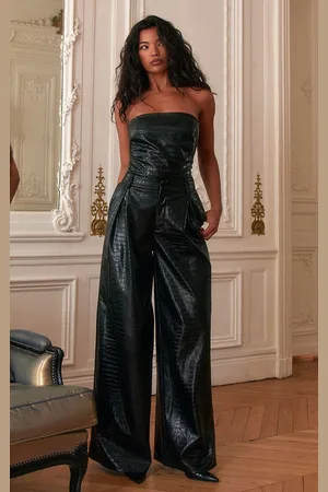 PRETTYLITTLETHING PLT Label Croc Faux Leather Wide Leg Tailored Trousers