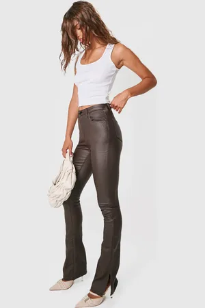 PRETTYLITTLETHING Coated Denim Split Hem Flares