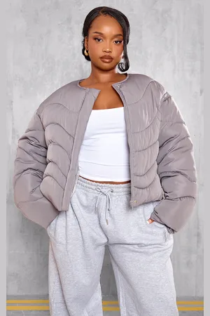 PRETTYLITTLETHING Plus Cropped Round Neck Puffer Jacket