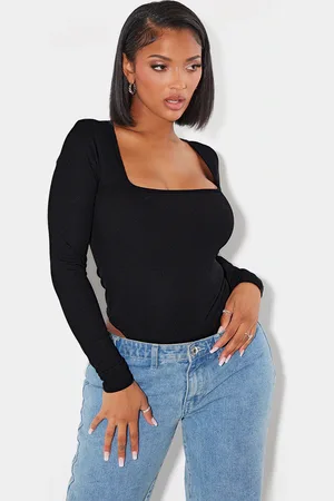 PRETTYLITTLETHING Shape Rib Long Sleeve Square Neck Bodysuit
