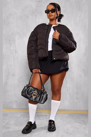PRETTYLITTLETHING Plus Cropped Round Neck Puffer Jacket