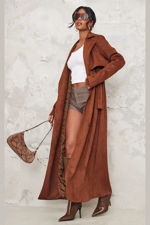 PRETTYLITTLETHING Tall Faux Suede Belted Maxi Trench Coat