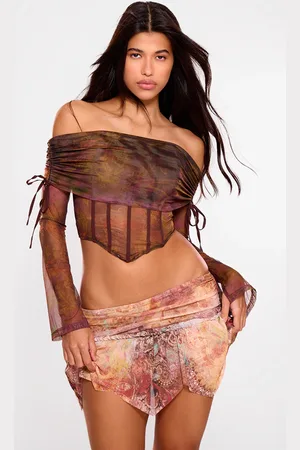 PRETTYLITTLETHING Mesh Bardot Boning Corset