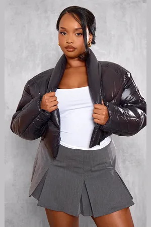 PRETTYLITTLETHING Plus Cropped Oversized Collar Detail Puffer Jacket