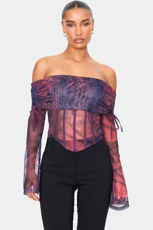 PRETTYLITTLETHING Mesh Bardot Boning Corset