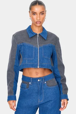 PRETTYLITTLETHING And Black Contrast Panel Cropped Denim Jacket