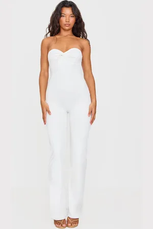 PRETTYLITTLETHING Cream Double Layer Contour Jersey Twist Bandeau Jumpsuit