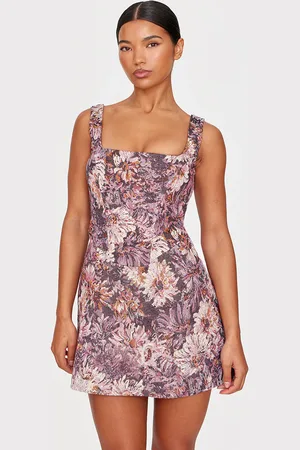 PRETTYLITTLETHING Floral Jacquard Print Corset Mini Shift Dress