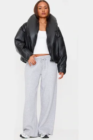 PRETTYLITTLETHING Petite Exaggerated Collar PU Puffer Coat