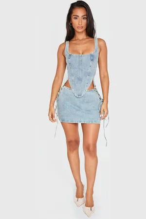 PRETTYLITTLETHING Petite Denim Lace Up Mini Skirt
