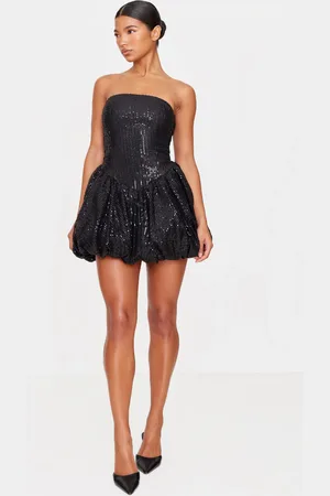 PRETTYLITTLETHING Sequin Bandeau Mini Puffball Dress