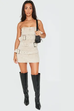 PRETTYLITTLETHING Petite Buckle Detail Denim Mini Skirt